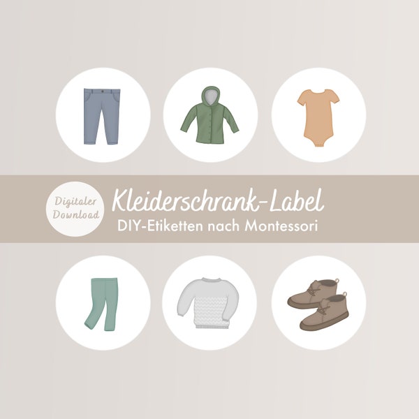 Etiketten Kleiderschrank DIY | Montessori Organisation Kinderkleidung | DIGITALER DOWNLOAD