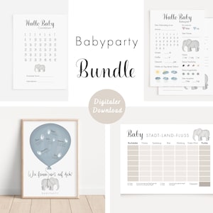 Bundle Babyparty Elefant blau | DIGITALER DOWNLOAD