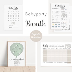 Paquete baby shower elefante verde | DESCARGA DIGITAL