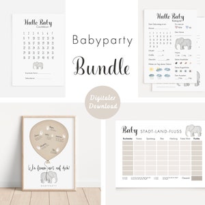 Babyparty Bundle Elefant beige | DIGITALER DOWNLOAD