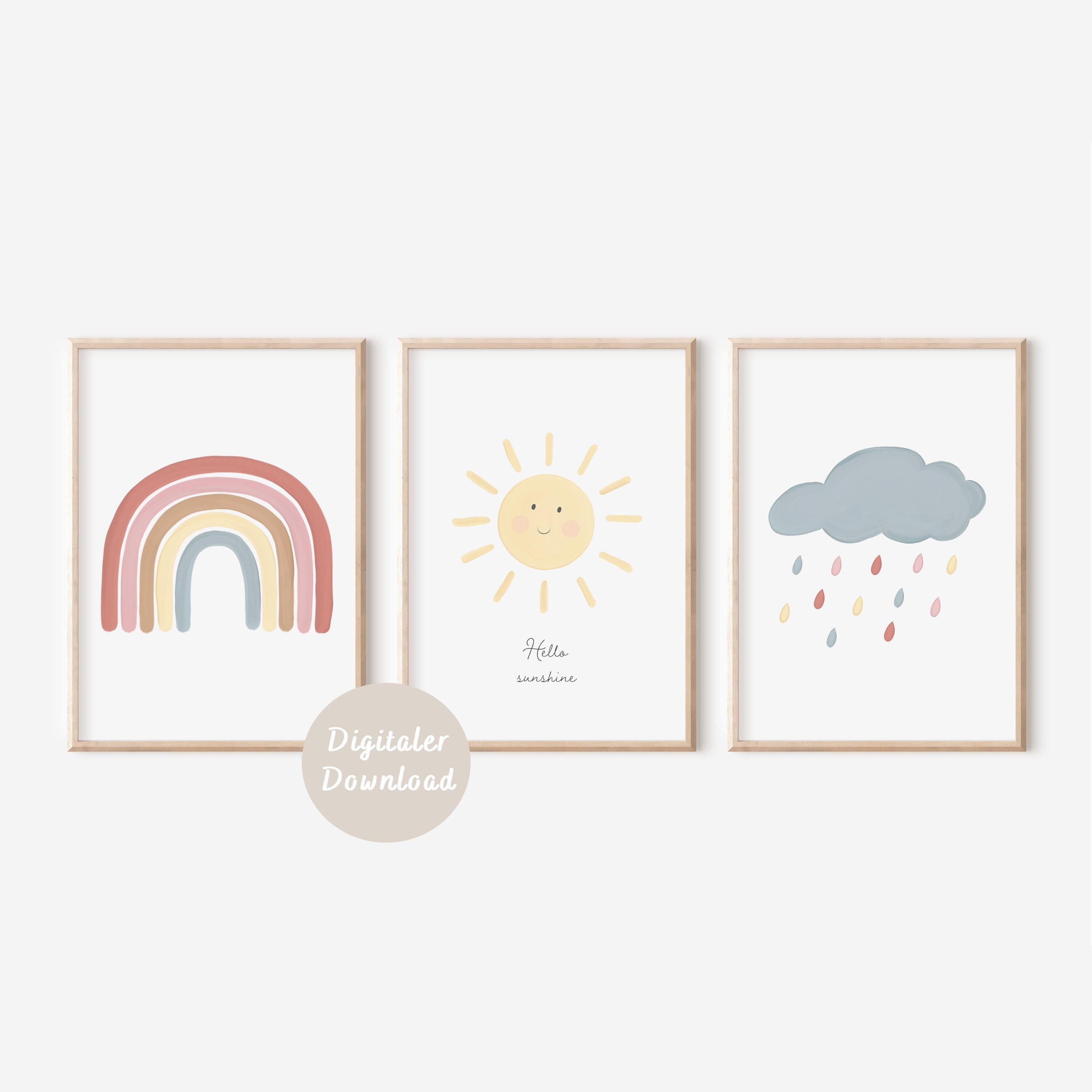 Set Di 4 Poster Boho Per Cameretta - Arcobaleno, Sole, Nuvole E Farfalle In Stile Handmade, Formato A4 - Foto 5
