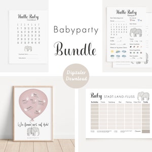 Bundle Babyparty Elefant rosa | DIGITALER DOWNLOAD