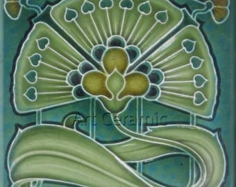 Art Nouveau Ceramic wall fireplace a tile #0087