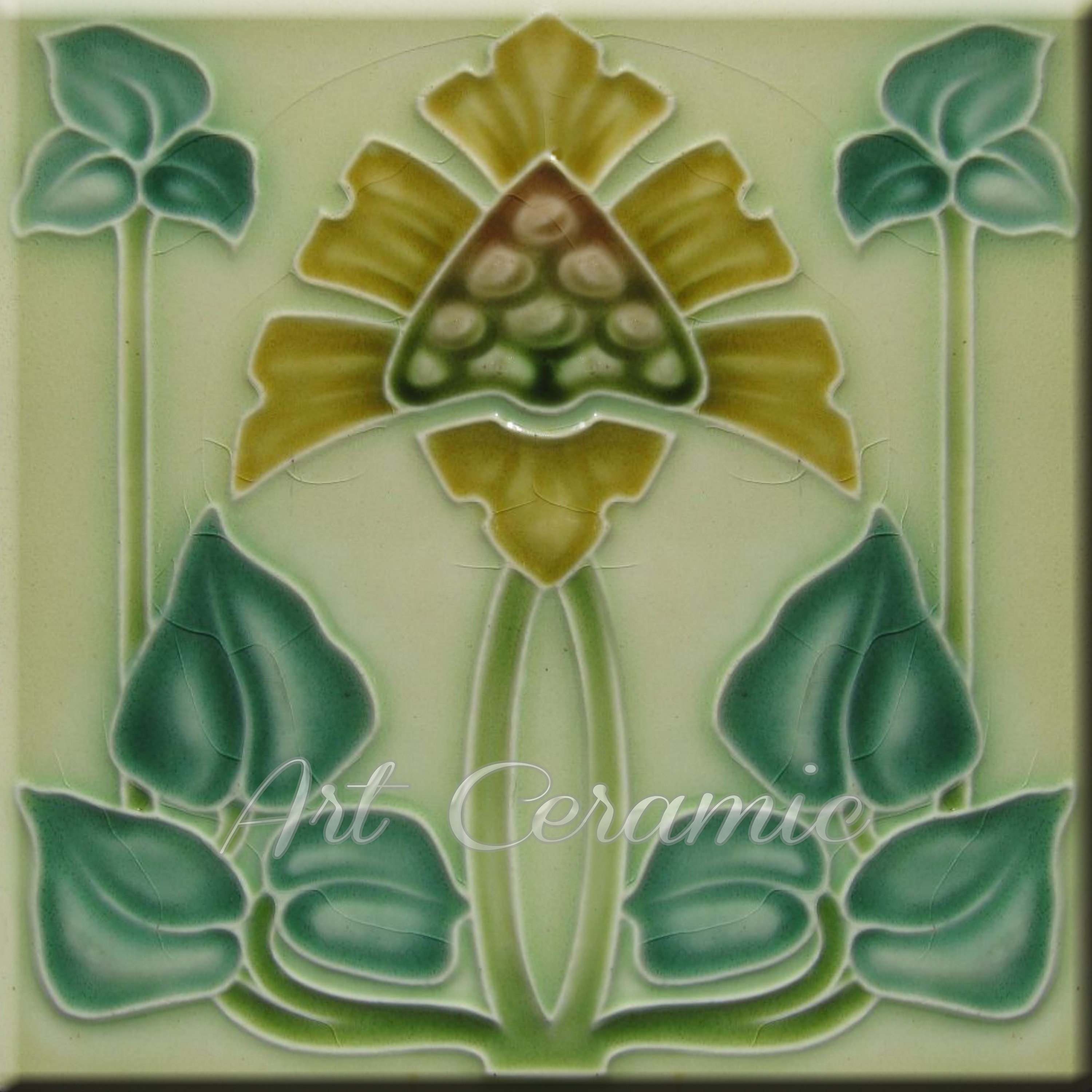 Art Nouveau Ceramic wall fireplace a tile #0325