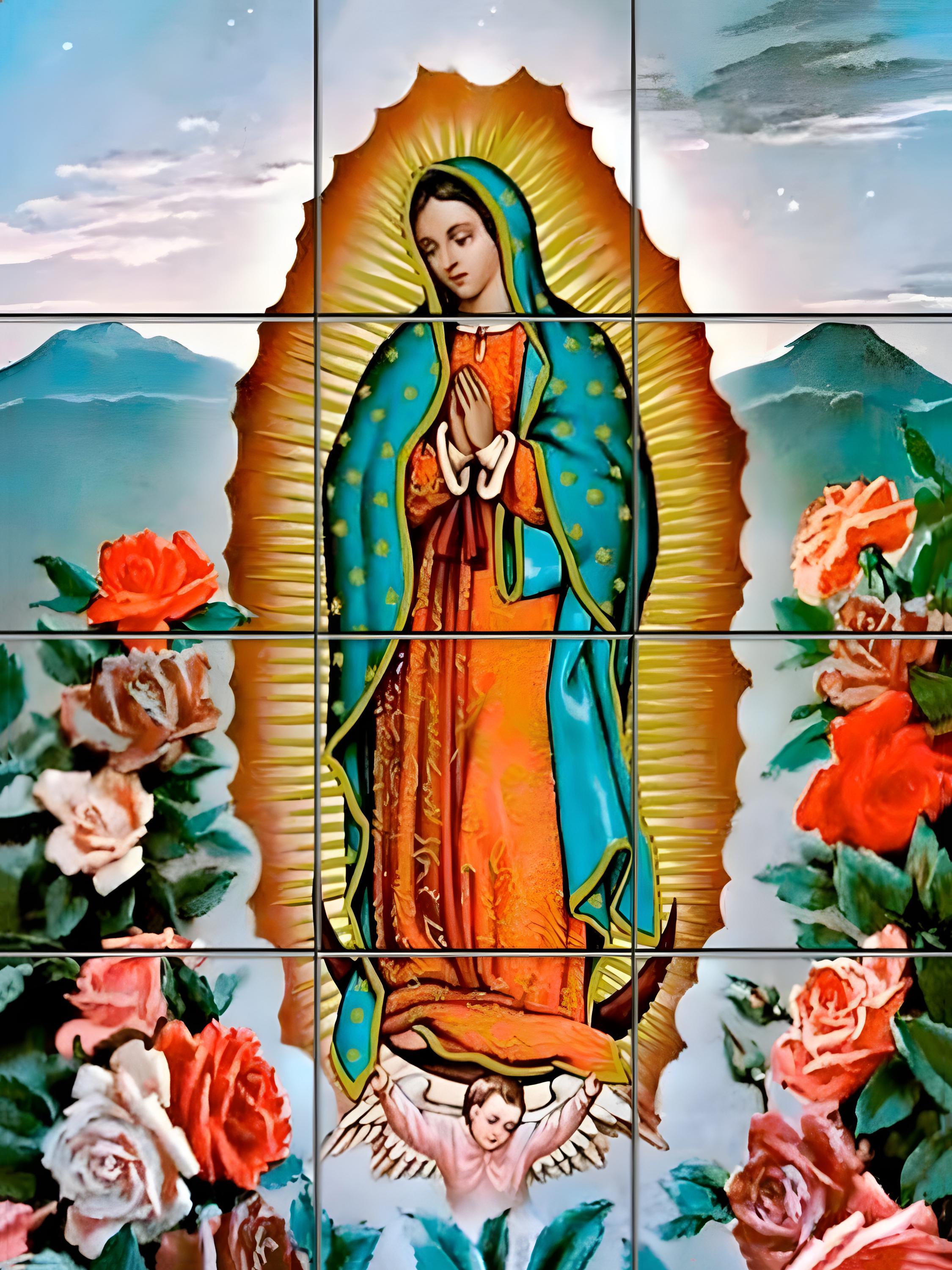 Catholic Wall Art, Our Lady of Guadalupe Tile Mural Wall Decor
