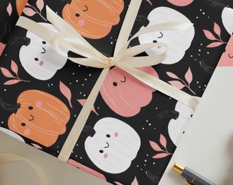 Boho Pumpkin Wrapping Paper with Smiley Faces - Set of 3 Matte Sheets | Unique, Fun Gift Wrap for Birthdays, Holidays, and Special Occasions