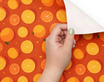 Orange Wrapping paper sheets, Citrus Fruit Pattern with Whole and Sliced Oranges, Set of 3