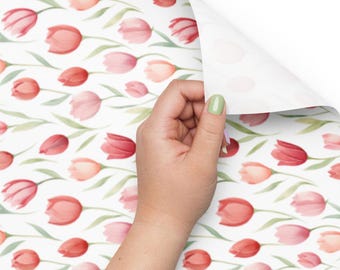 Watercolor Tulip Wrapping Paper Sheets, Simple Floral Pattern Gift Wrap, Set of 3