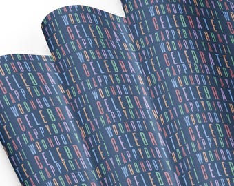 Navy Blue Birthday Wrapping Paper - Happy Birthday Celebrate Woohoo! Yay!