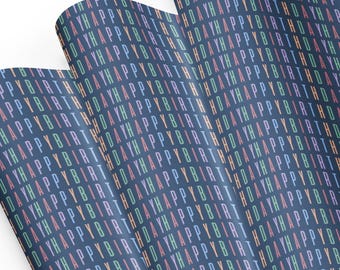 Navy Blue Happy Birthday Wrapping Paper - Festive Pastel Birthday Design