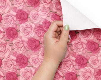 Pink Rose Wrapping Paper Sheets, Floral Lace Pattern Gift Wrap Set of 3