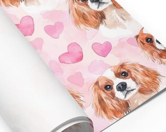 Cavalier King Charles Wrapping Paper Sheets, Watercolor Dog Pattern Gift Wrap, Set of 3