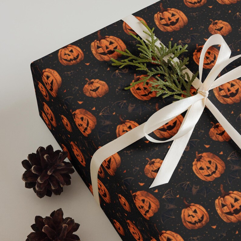 Halloween Wrapping paper sheets, Pumpkin & Bats Halloween Wrapping Paper