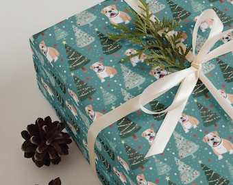 Bulldog Christmas Gift Wrap – Holiday Dog Wrapping Paper (Set of 3)