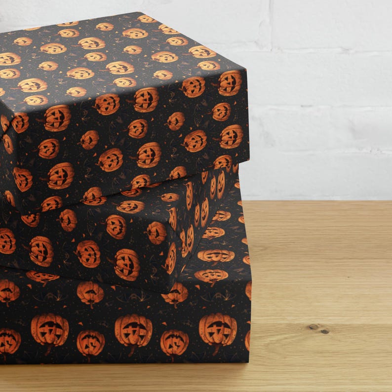 Halloween Wrapping paper sheets, Pumpkin & Bats Halloween Wrapping Paper