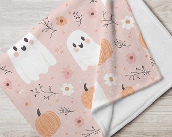 Cute Pink Ghost Halloween Throw Blanket