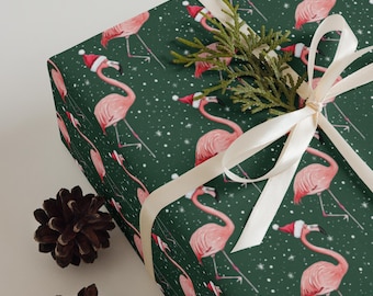 Flamingo Santa Hat Christmas Wrapping Paper - Set of 3