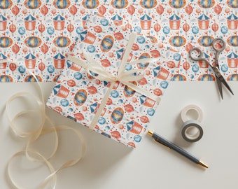 Circus Wrapping Paper Sheets – Kids Birthday Gift Wrap, Set of 3