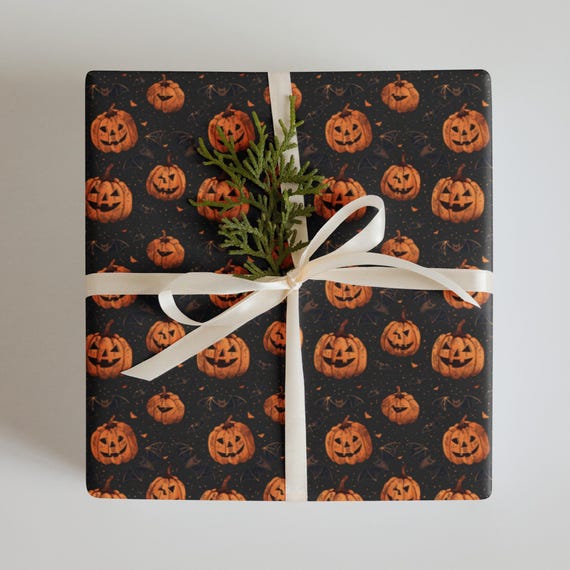 Halloween Gift Wrap Sheets – Jack O' Lanterns & Bats, Matte Finish