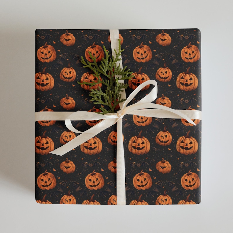 Halloween Wrapping paper sheets, Pumpkin & Bats Halloween Wrapping Paper