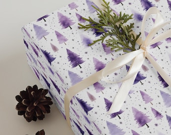 Lila Weihnachtsbaum Geschenkpapier - Set mit 3 mattierten Geschenkpapierbögen