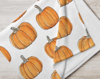 Watercolor Pumpkin Throw Blanket, Fall Home Decor, Neutral Autumn Blanket