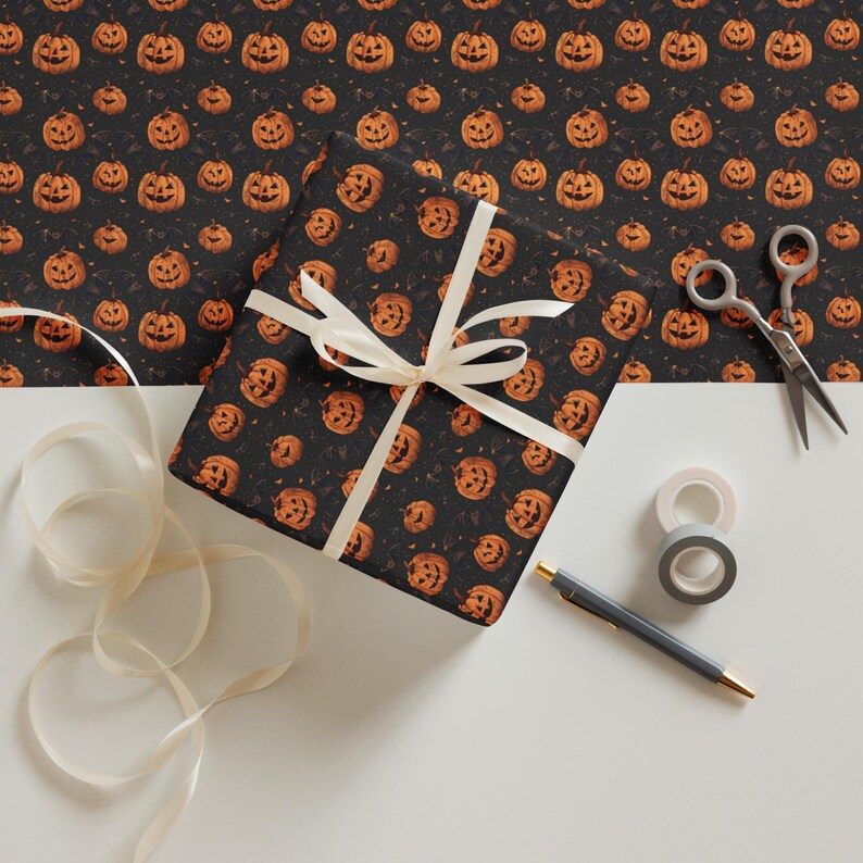 Halloween Wrapping paper sheets, Pumpkin & Bats Halloween Wrapping Paper