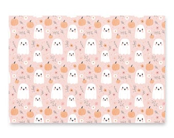 Boho spökpumpa omslagspapper, rosa Halloween presentpapper (set med 3 ark)