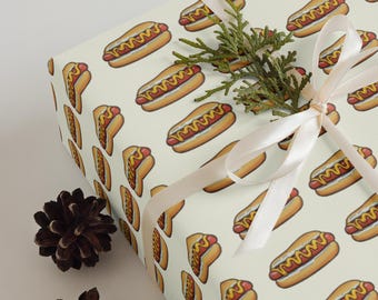 Funny Hotdog Christmas Wrapping Paper Sheets, Quirky Food Holiday Pattern Set of 3
