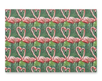 Rosa flamingo omslagspapper – pastellfärgat tropiskt mönster, grön bakgrund (set med 3 ark)