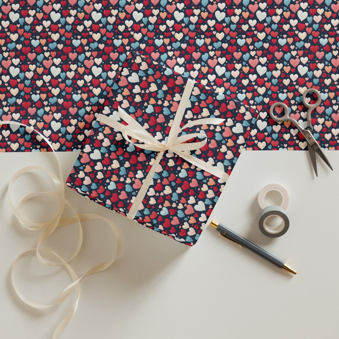 Wrapper Heart Print Heart Pattern Wrapping Paper Sheets, Valentine's Day Gift Wrap - Etsy