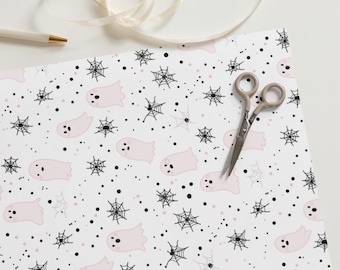 Boho Ghosts & Spider Webs Wrapping Paper | Halloween Gift Wrap | Set of 3 Premium Sheets