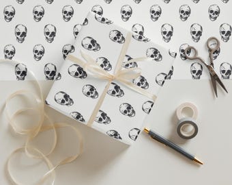 Black Hand-Drawn Skulls Wrapping Paper - Gothic, Halloween, and Party Gift Wrap
