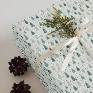 Teal Christmas Tree Wrapping Paper Sheets, Shades of Teal Gift Paper