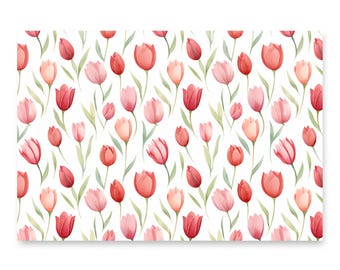 Akvarell tulpan omslagspapper, enkelt blommönster presentpapper, set om 3