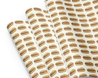 Funny Hotdog Christmas Wrapping Paper Sheets, Quirky Food Holiday Pattern Set of 3