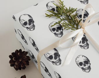 Black Hand-Drawn Skulls Wrapping Paper - Gothic, Halloween, and Party Gift Wrap