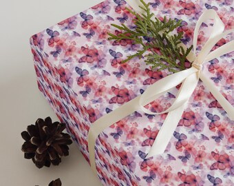 Pastel Watercolor Butterfly Wrapping Paper Sheets – Set of 3 | White Background Gift Wrap | Birthday, Baby Shower & Wedding Paper