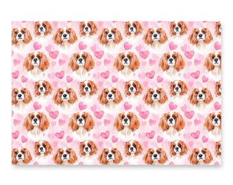 Presentpappersark med Cavalier King Charles-motiv, akvarell hundmönster, presentpapper, set om 3