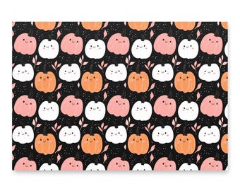 Boho pumpa omslagspapper, smileyansiktedesign, Halloween presentpapper (set om 3)
