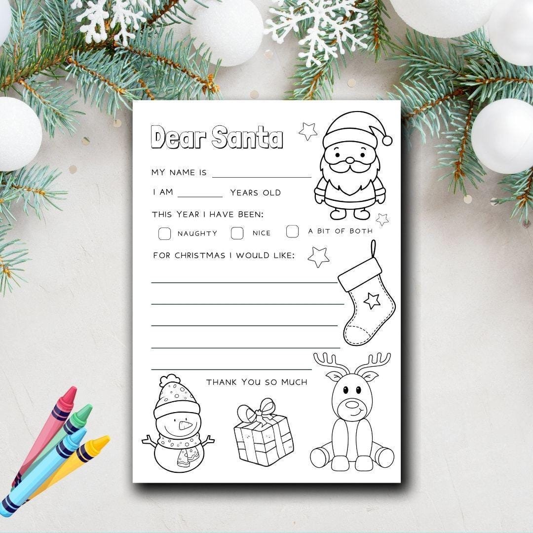 Dear Santa Letter Coloring Page Printable Christmas Wishlist for Kids ...