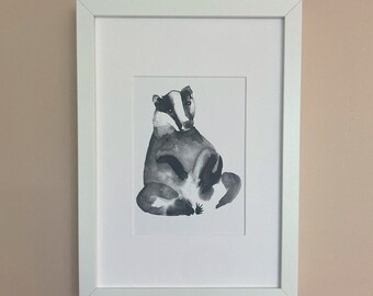 Yogi Badger, Animal Watercolour Print