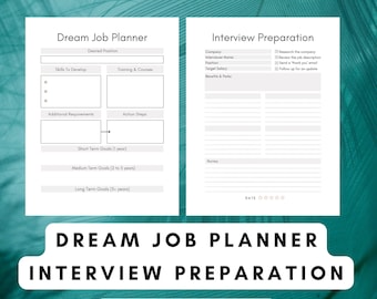 Dream Job Planner and Interview Notes Tracker Template - Career Change Printable PDF - Interview Preparation