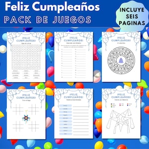 Feliz Cumpleaños Jogos e Atividades em Español - de Niño - Jogo de Aniversário Diversão e Atividades Espanhol, sopa de letras, laberinto, colorea