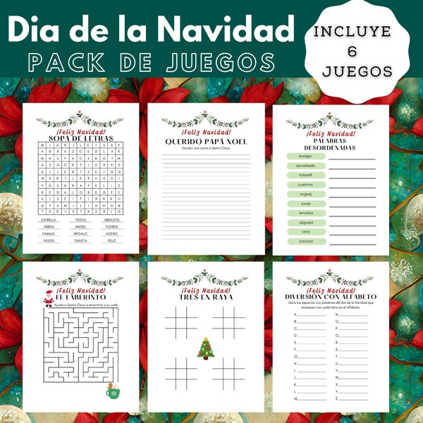 Dia de la Navidad - Juegos y Actividades en Español - Christmas Family Games & Activity Worksheets in Spanish