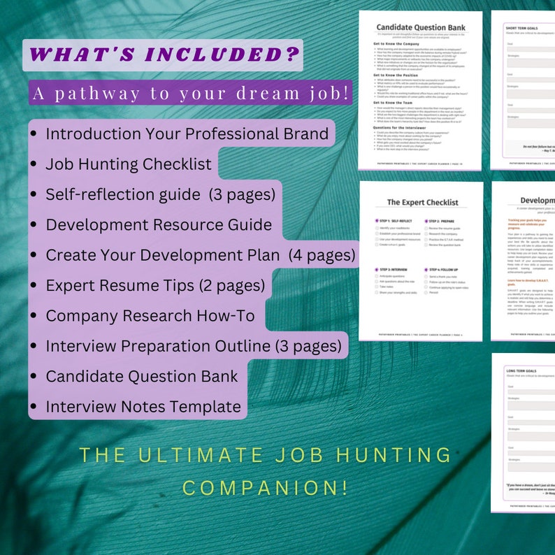 Career Planner & Interview Workbook: Job Search Guide (printable PDF ...