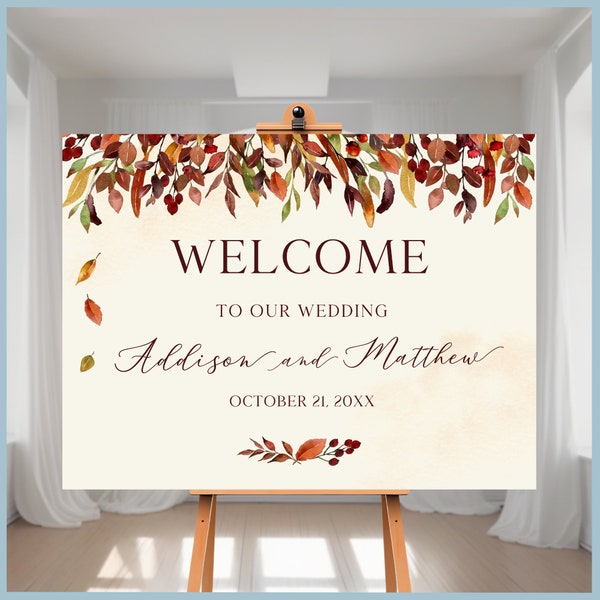 Autumn Wedding Welcome Sign Printable Template, Bridal Shower Welcome Sign, Rustic, Fall Wedding Reception, Wedding Decorations, Fall Colors