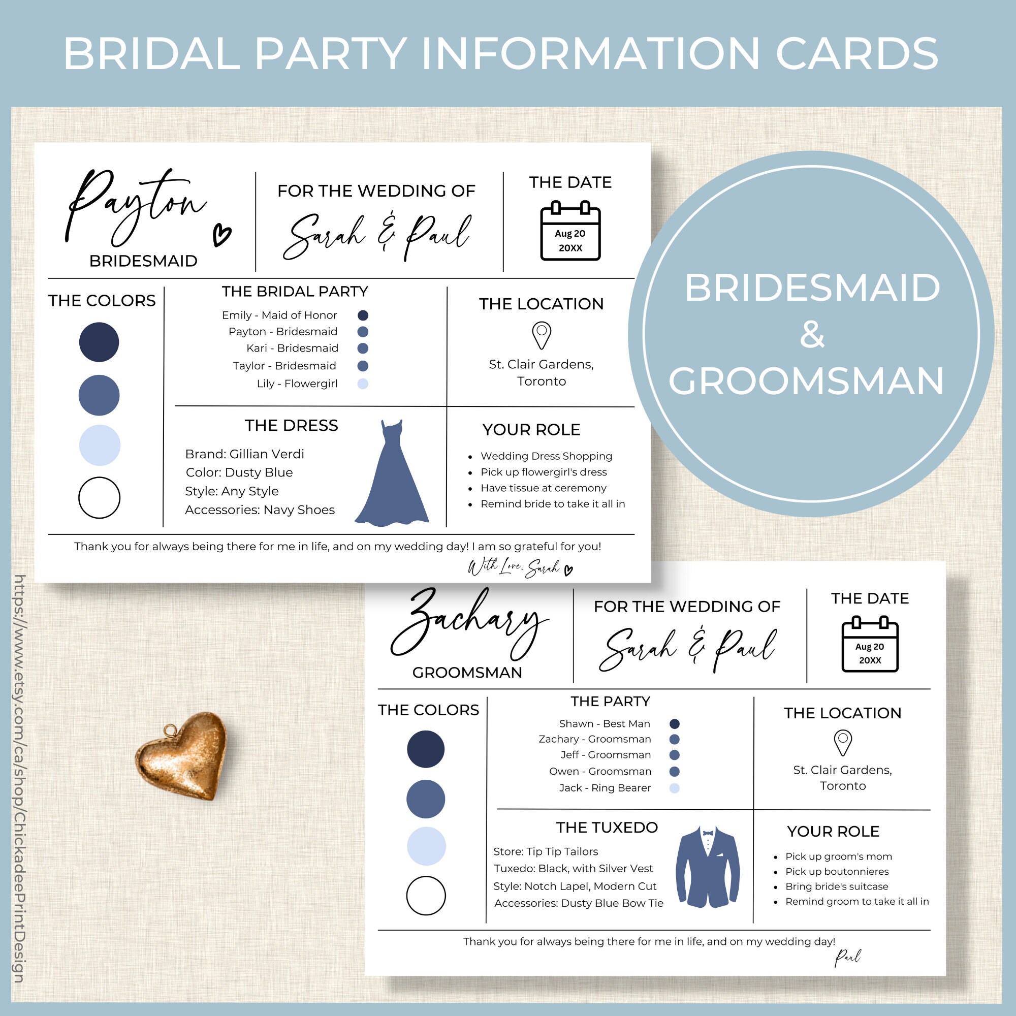 Bridal Party Information Card Printable Template Blue White Wedding ...