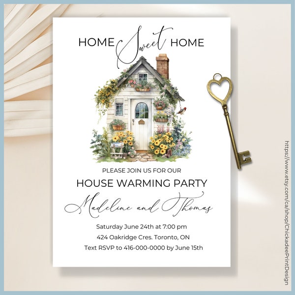 Housewarming Party Invitation Printable Template and Digital Invitation, Home Sweet Home, Cute Watercolor Cottage, New Home Party Open House