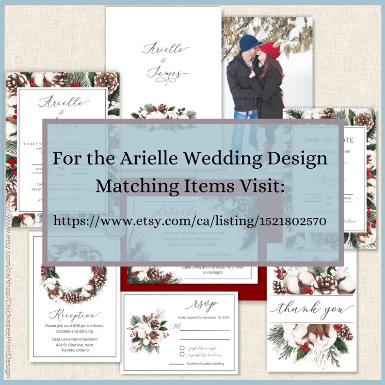 Christmas Wedding Custom Sign Printable Template, Personalize and Customize Your Own Text, Rustic, Cotton, Holly Berries, Winter Greenery image 9
